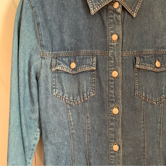 Vintage Denim Maxi Dress Button Down Perfect Western Dress 100% Cotton - Picture 4 of 14